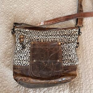 Myra Brown and Black Patterned Crossbody Bag